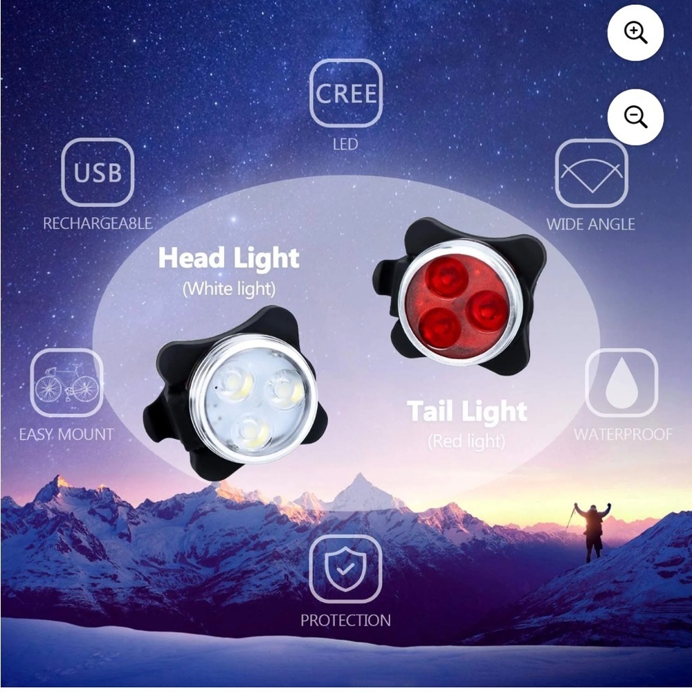 Akale  USB Rechargeable LED Bike Light, 2 Super Bright Front Bicycle Headlights